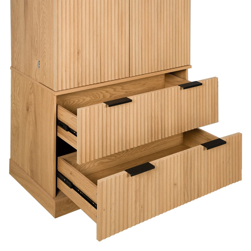 72'' Tall Fluted Kitchen Pantry Hutch with Rack & Drawer, Multi-Functional Storage Cabinet, Freestanding Cupboard Organizer
