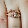 thumbnail image 2 of Art Deco Morganite Bridal Set 3 carat 6mm Round Cut Morganite Diamond Moissanite Halo Wedding Ring Set with 18k Gold Plating, 2 of 3