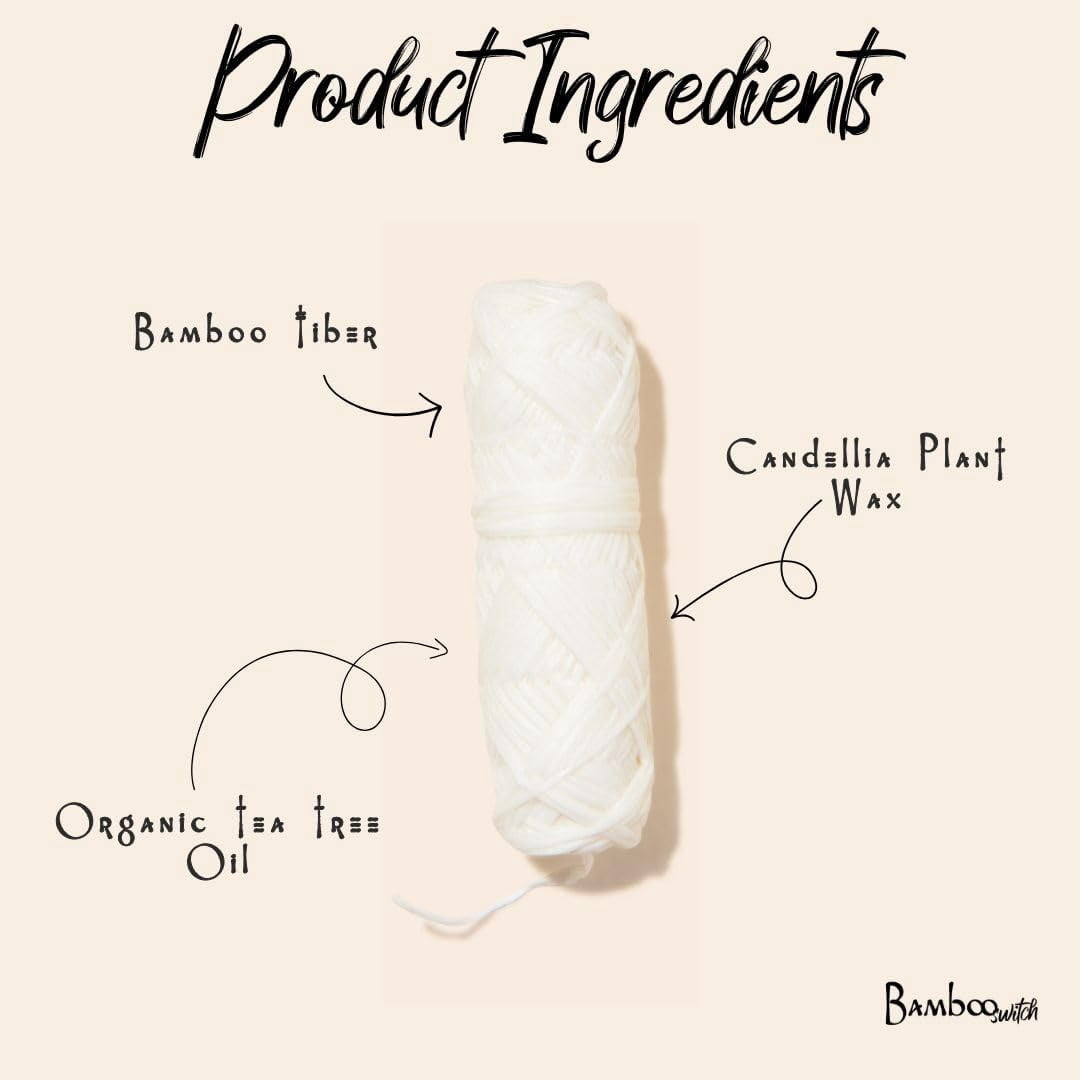 Bamboo White Dental Floss Refills (4 Spools), Eco-Friendly, Mint Bamboo Fiber, Vegan, Plastic-Free
