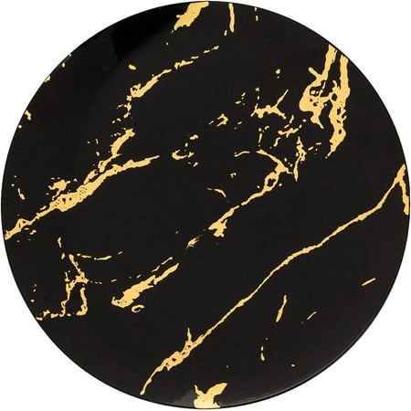 

EcoQuality 7.5 inch Round Black Plastic Dinner Plates with Gold Stroke Design - China Like Party Plates Heavy Duty Disposable Charger Dessert Plates Weddings Serveware Dinnerware (20 Pack)