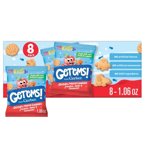 Get'ems from Gerber Pumpkin, Apple & Cinnamon Ocean World Cookies, Kids Snacks, 8PK 8.48 oz