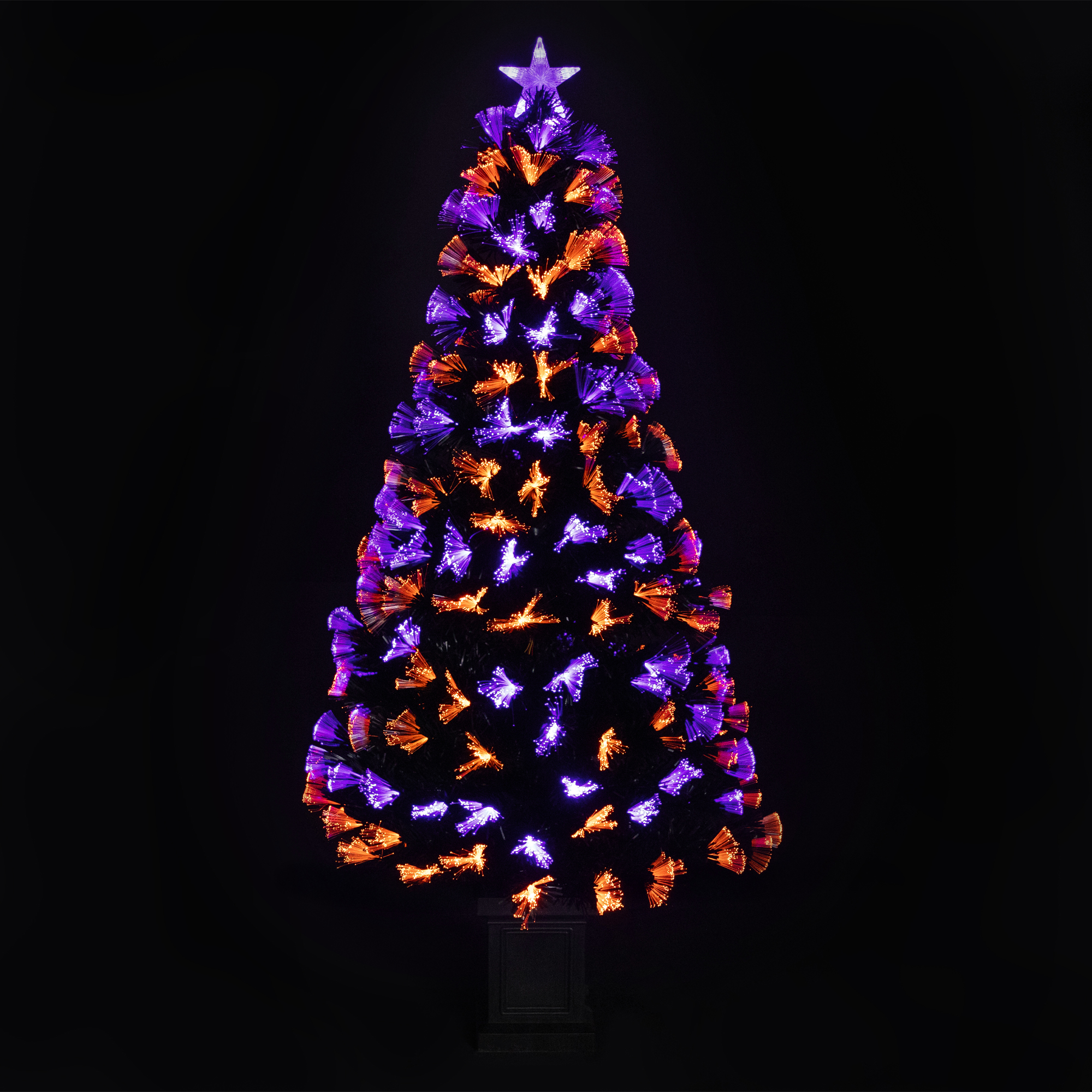8-Function Fiber Optic Artificial Pine Potted Halloween Tree - 5' - Black - Orange and Purple LED