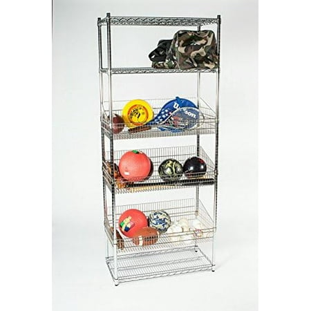 

24 Deep x 48 Wide x 80 High 5 Tier Mobile Chrome Wire and Basket Combo Unit