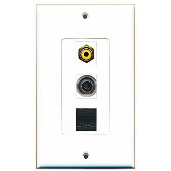 RiteAV - 1 Port RCA Yellow and 1 Port 3.5mm and 1 Port Cat5e Ethernet Black Decorative Wall Plate Decorative