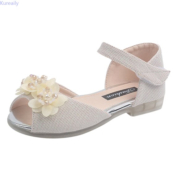 Kureaily Girls Rhinestone Flower Shoes Low Heel Princess Shoes Flower Wedding Party Dress Pump Shoes For Kids Toddler 2.5-3 Years