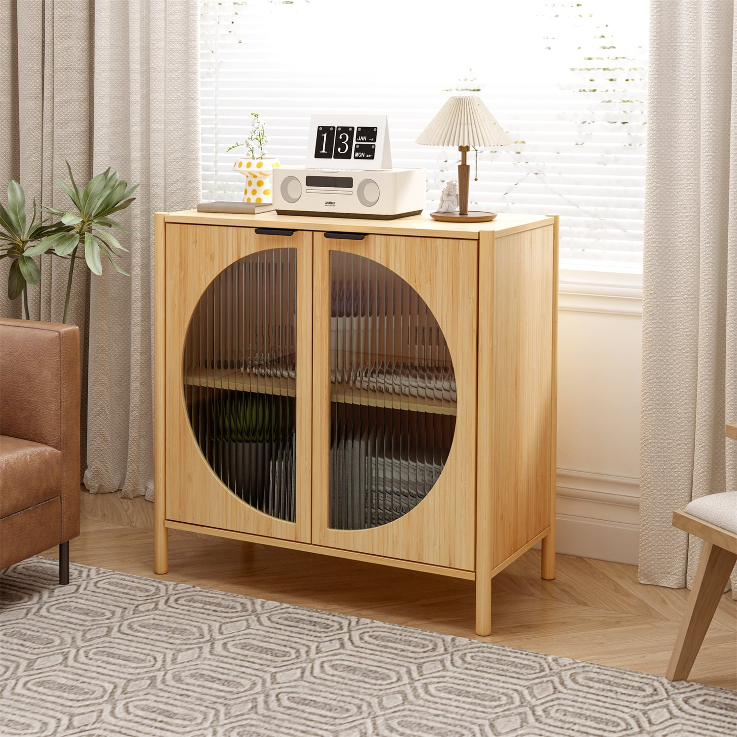Kepooman Bamboo Accent Cabinet with 2 Door, Buffet Sideboard Storage Cabinet, Barnwood Kepooman Bamboo Accent Cabinet with 2 Door, Buffet Sideboard Storage Cabinet, Barnwood