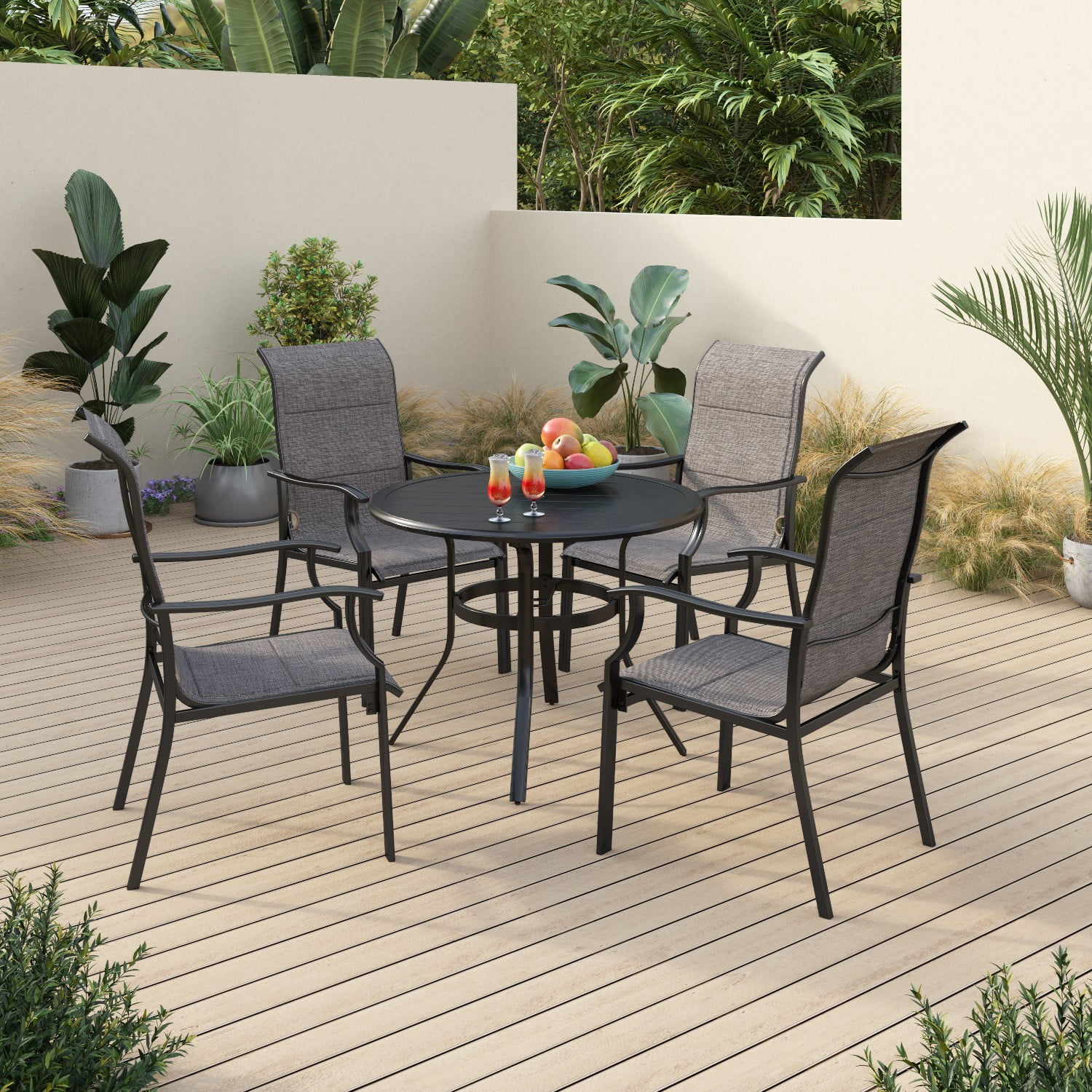 Sophia & William Patio Dining Set 7 Pieces Patio Furniture Set for 6 Aluminium Patio Dining Chairs Stackable with 1 Expandable 6-8 Person Dining Table Patio Set for Outdoor Lawn Garden Backyard Pool 