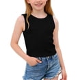 thumbnail image 2 of Einccm Girls' Sleeveless Butterfly Embroidered Crop Tank - Slim Ribbed Round-Neck Spring/Summer Top Ages 0-12, Breathable Layering for School & Play, 2 of 7