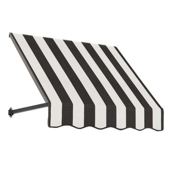 Awntech 3.375 ft Dallas Retro Fixed Awning Acrylic Fabric, Black/White Stripe