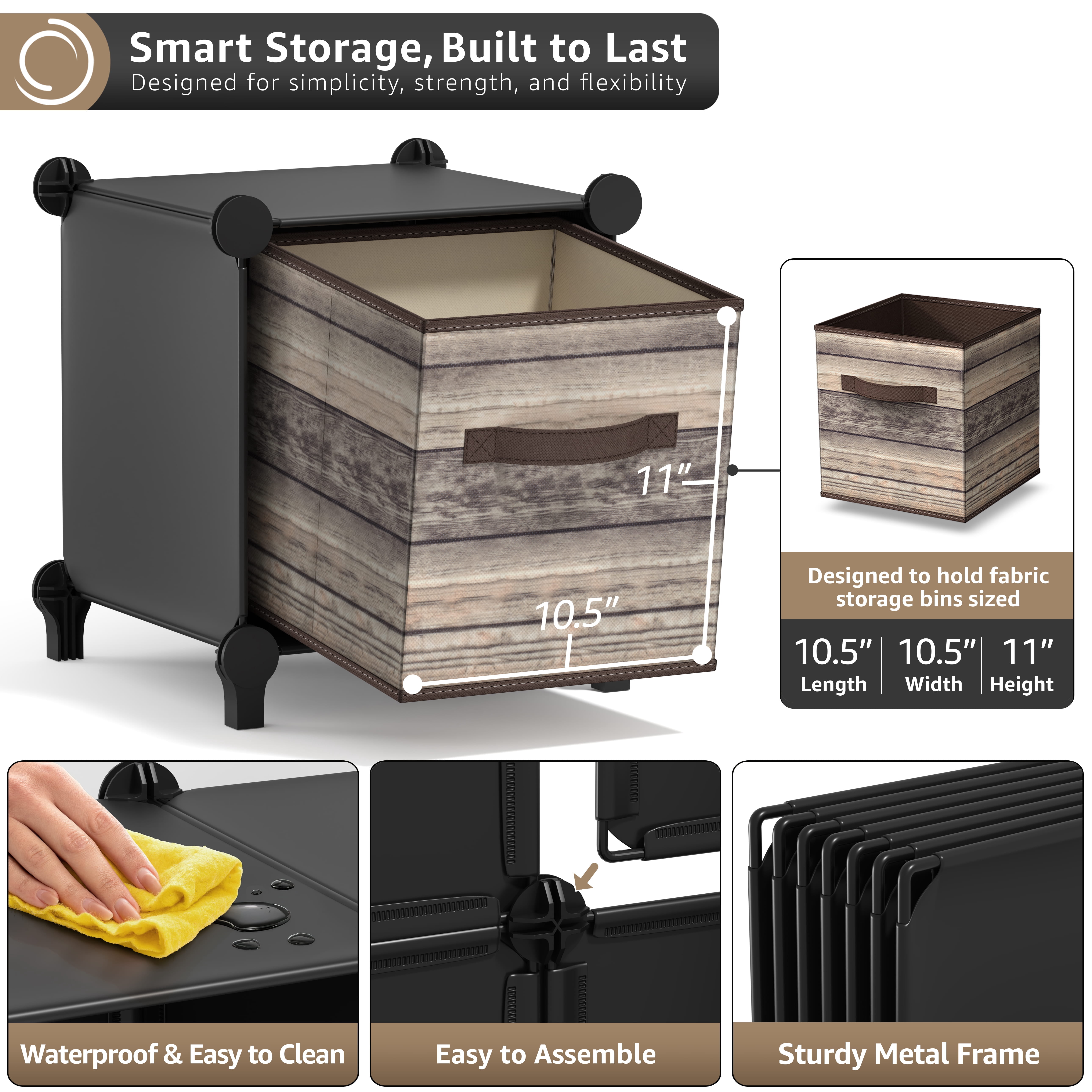 Sorbus 8-Cube Modular Storage Organizer for Home & Office, Waterproof, Black