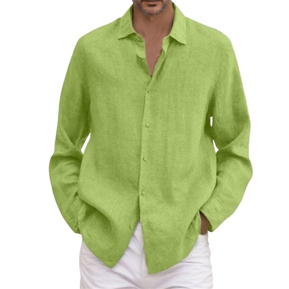 Ketyyh-chn99 Plaid Shirt Men Fall Clothes Male Summer Solid Casual Plus Size Loose Shirt Mens Turn Down Long Sleeve Shirt Yellow,4XL