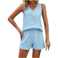 thumbnail image 3 of Feancey Womens Summer Short Sets Casual Sleeveless V Neck Tank Top Loose Shorts 2 Piece Set Solid Color Lounge Travel OutfitsLight Blue XXL, 3 of 9