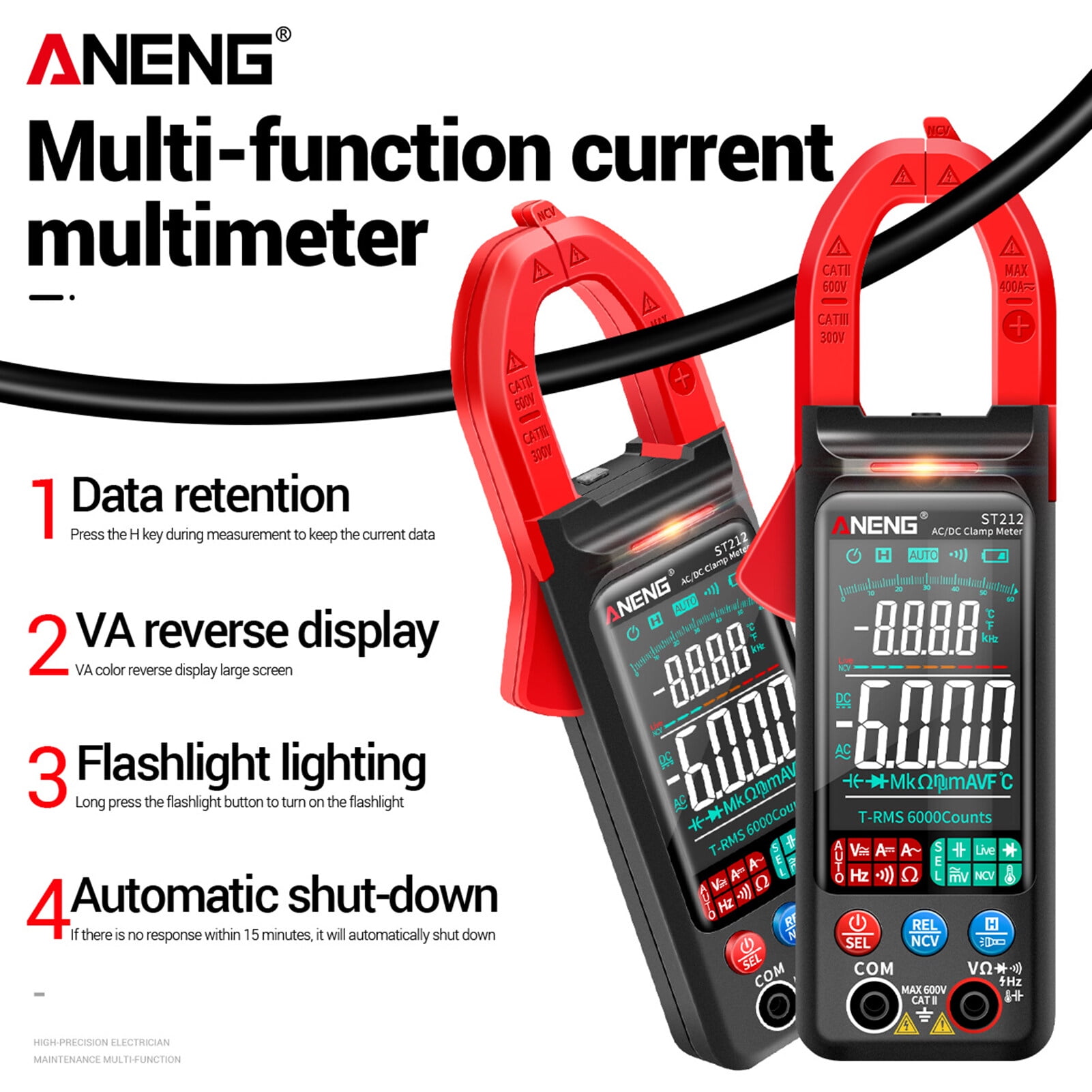 ANENG ST212 Clamp Meter Compact & Portable Design Convenient One Handed Operation Quicker and Easier to Use Industrial Electrical Troubleshooting