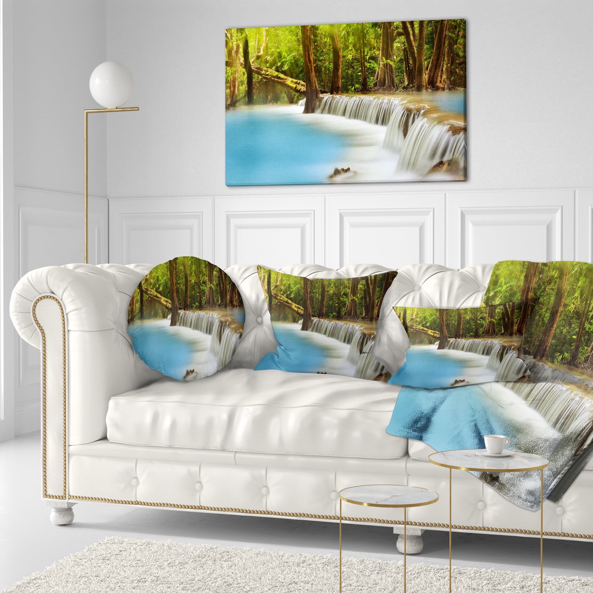 Designart Clam Huai Mae Kamin Waterfall - Landscape Printed Throw Pillow - 12x20