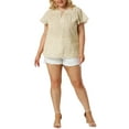 thumbnail image 3 of MODA NOVA Juniors Plus Size Floral Keyhole Flared Short Sleeve Chiffon Blouse Beige 3X, 3 of 6
