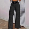 thumbnail image 2 of WTOBBY Women's Hollow Belt Detail Flared Wide Leg Pants - Office Casual Trousers with High Waist & Stretch Fabric for Professional Chic Looks,Black L, 2 of 5