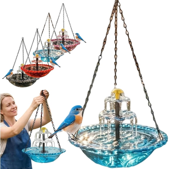 Solar Cascade Hanging Bird Bath Fountain,2026 Outdoor Hanging Bird Bath ,Attracting Wild Birds and Hummingbirds for Outdoor Garden Backyard Patio Lawn Birdbath Accessories