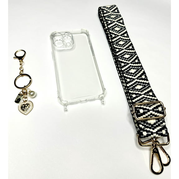 Lanyard Phone Case Compatible with iPhone 14 Pro Max - Luxurious Protective TPU Phone Case and Woven Strap with Geometric Pattern
