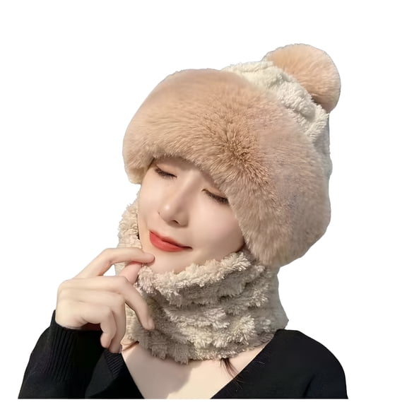 TELOLY Winter Knit Integrated Set for Women - Solid Color Hat & Scarf Combo, Warm for Outdoor Activities, Cold Weather & Daily Wear, Soft Knitted Design, Size: One Size