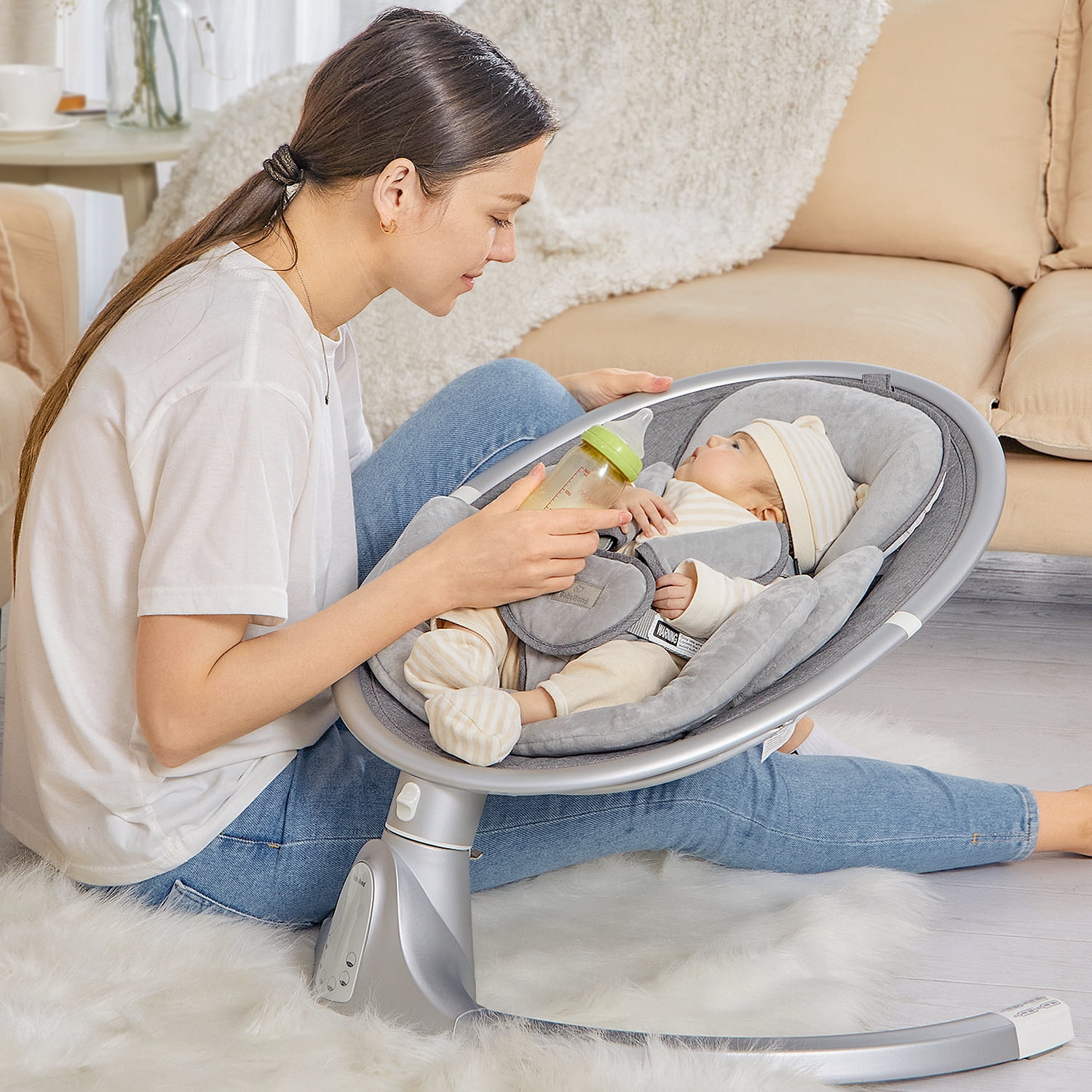 Baby Swing for Infants, Portable Swing for Baby Boy Girl,Remote Control Indoor Baby Rocker with 5 Sway Speeds,1 Seat Positions,10 Music and Bluetooth
