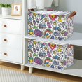 thumbnail image 2 of Yayeee Foldable Storage Basket for Shelves with Handles Set of 2 Waterproof Cloth Bins, White Doodle Pattern, 2 of 7