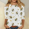 thumbnail image 2 of Bee Festival 3/4 Length Sleeve Womens Tops Round Neck Loose Spring Tee Shirts Dressy Casual Print Blouses Tunic, 2 of 6
