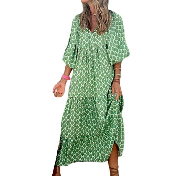 Avamo A-Line Flowy Maxi Dresses for Women Summer Boho Floral Long Dress Casual Geometric Print Sundress