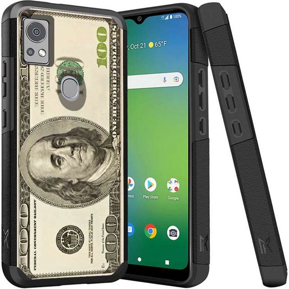 ANJ  Shockproof Dual Layer Slim Hard Case   Tempered Glass Cover Compatible with Icon 5, AT&T Motivate 4 - Hundred Dollar Bill