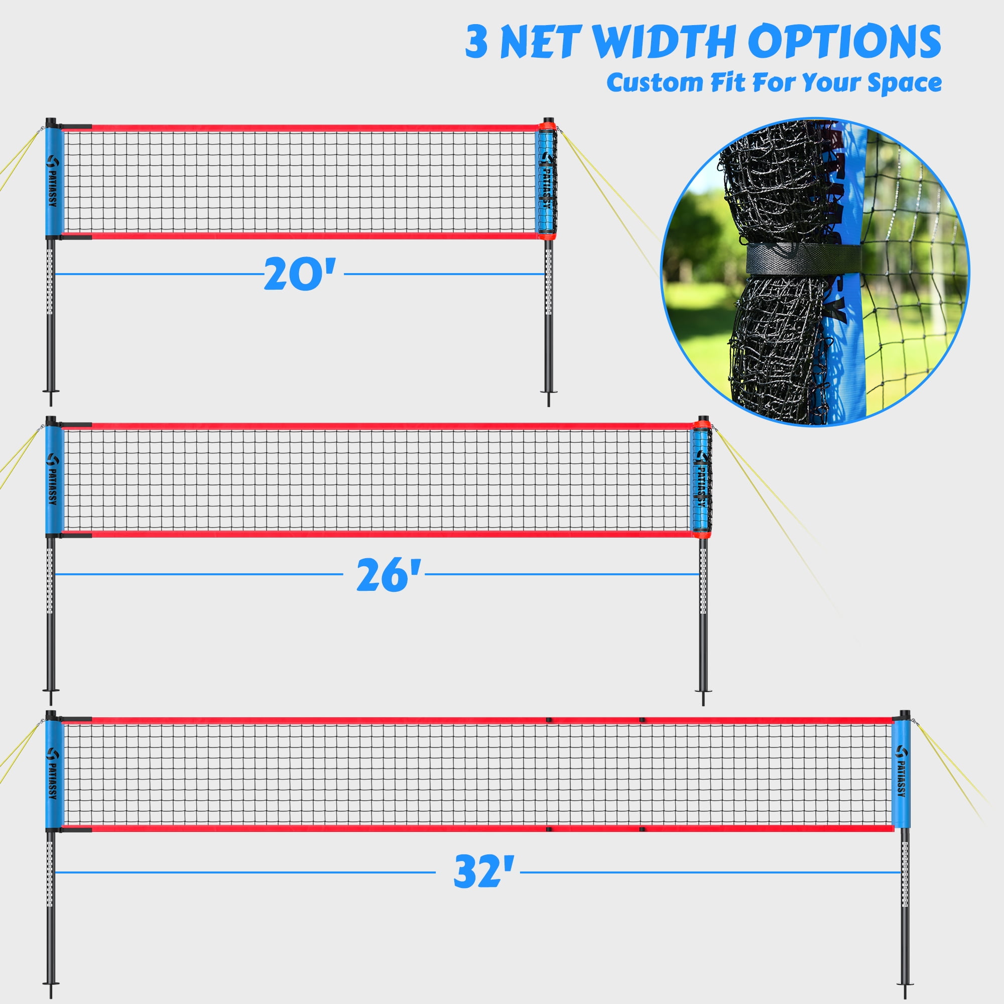 Patiassy Adjustable Height & Width Portable Volleyball Net Set with Rust-Resistant Steel Poles, Scoreboard, Ball & Carry Bag for Backyard, Beach & Outdoor