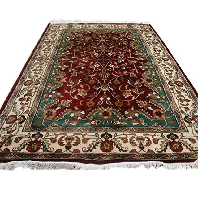 AHMEDANI Exclusive Love Red Floral Medallion Lovely Area Rug Hand Knotted Wool Silk Carpet (6 X 4)'