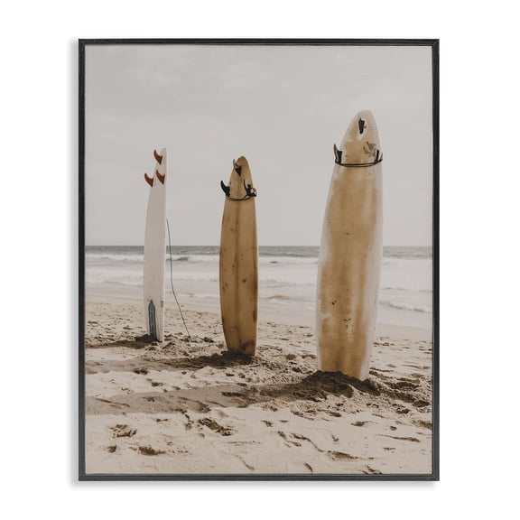 Stupell Industries Coastal Standing Surfboards Sports Photography Black Framed Art Print Wall Art, 11 x 14