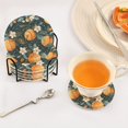 thumbnail image 3 of Yayeee 6 PCS Drink Coasters with Holder Set Woven Absorbent Round Tabletop Hot Pad, Green Oranges, 3 of 7