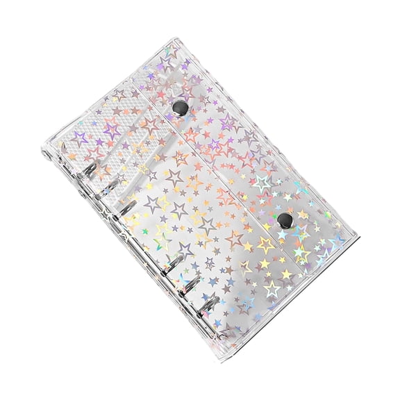Transparent PVC Binder Cover With Two Snapping Closure And Holographics Star Designs For School Supplies