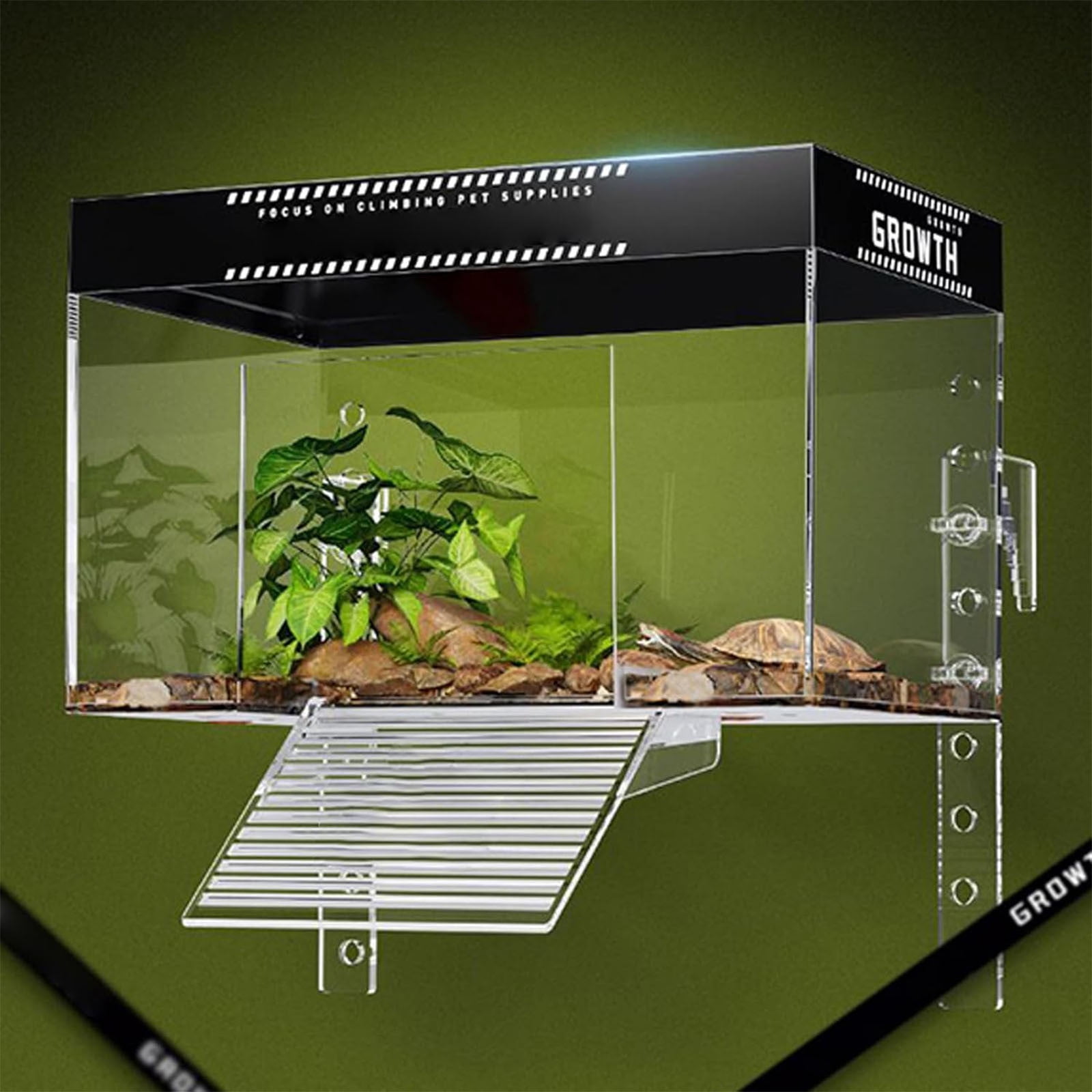 AUHomi Turtle Basking Platform, Small Land Elevated Topper Decor, Eared Slider Hanging Habitat Enclosure Cage, Tank with Lid, Tortoise House for Semi Aquatic Baby Terrapin