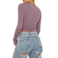 thumbnail image 6 of Nygoyerh Women Cropped Tops Solid Color Blouse Crew Neck Long Sleeve Casual Tops Show Navel T-Shirt Slim Clothes, 6 of 6