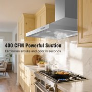 FIREGAS Wall Mount Range Hood 30 inch with Ducted/Ductless Convertible, 450 CFM Stainless Steel Chimney-Style Kitchen Hood, Over Stove Vent Hood with 3 Speed Fan, LED Light