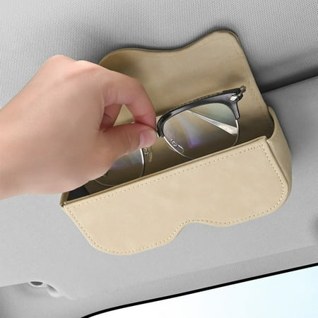 Car Glasses Case Sun Visor Clip QQZ Secure Storage for Sunglasses Leather Automotive Pendant Organizer for Car Interior Beige