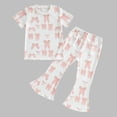 thumbnail image 5 of WRKEKC Girls 2 Piece Outfits Bow Print Short Sleeve Top Long Flare Pants Casual Soft Daily Summer Cotton 12 Months-5 Years, 5 of 6