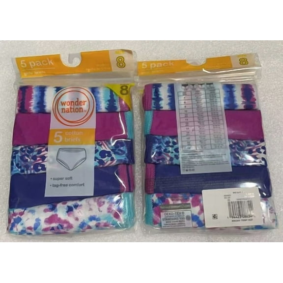 10Pcs Wonder Nation Girls Cotton Brief Underwear, 5Pack, Sizes 8