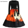Gothic Halloween Costume for Women Vintage Dress Props Print Long
