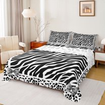 Feelyou Modern Zebra Print Full Size Sheets for Teen, Black White Bowknot Bed Sheets, Fashion Cheetah Leopard Sheet Sets, Ultra Soft Bedroom Decor, 4pcs