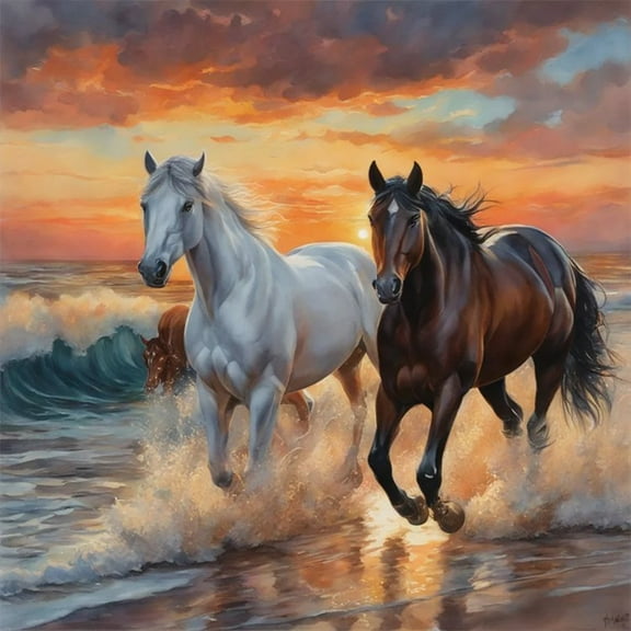 Horses Running on Beach | Paint By Numbers