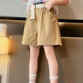 thumbnail image 2 of ZACPNCV Girls Shorts Elastic Waist Solid Color Wide Leg Knee Length Shorts for Kids Summer Sport Bermuda Shorts Khaki 5-6 Years, 2 of 7