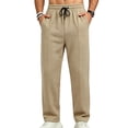 thumbnail image 2 of GrmtClth Mens Casual Pants for Men Elastic Waist Drawstring Lightweight Summer Loose Beach Straight Leg Pants with Pockets Khaki L, 2 of 9