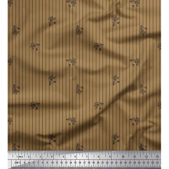 Soimoi Brown Poly Georgette Fabric Buds & Stripe Print Fabric by Yard 52 Inch Wide