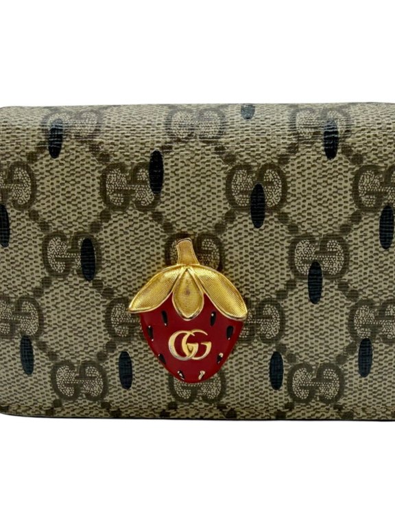Pre-Owned GUCCI GG Stream Compact Wallet, Strawberry Beige, 726247, for Men and Women