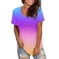 thumbnail image 1 of WEAIXIMIUNG Chemises Boutonnées pour Femmes Lin Blanc Femmes Décontracté Multicolore Dégradé Col Rond Manches Courtes T-Shirt Ample, 1 of 3