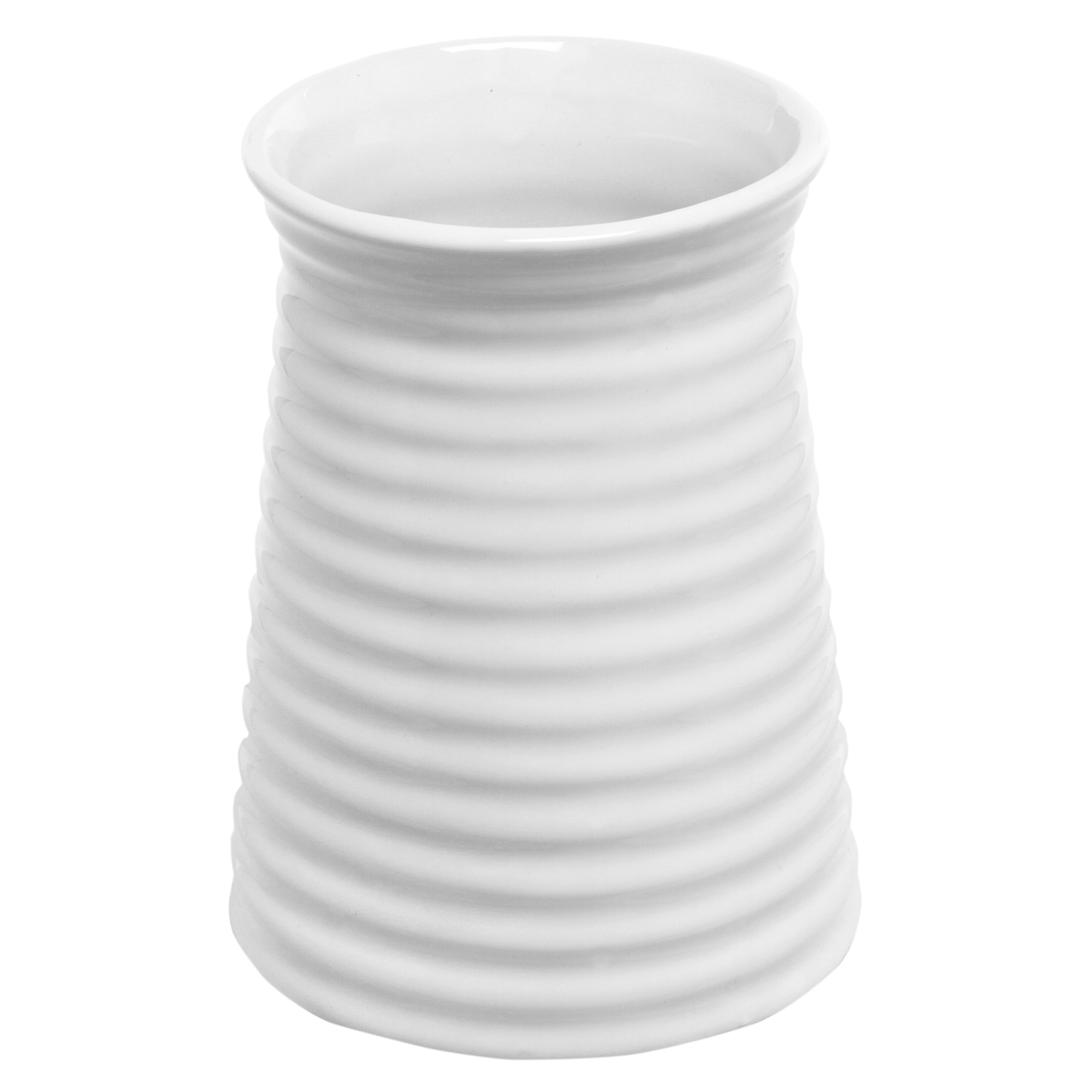 Modern Ribbed Design 5.7Inch White Ceramic Tabletop Centerpiece Vase