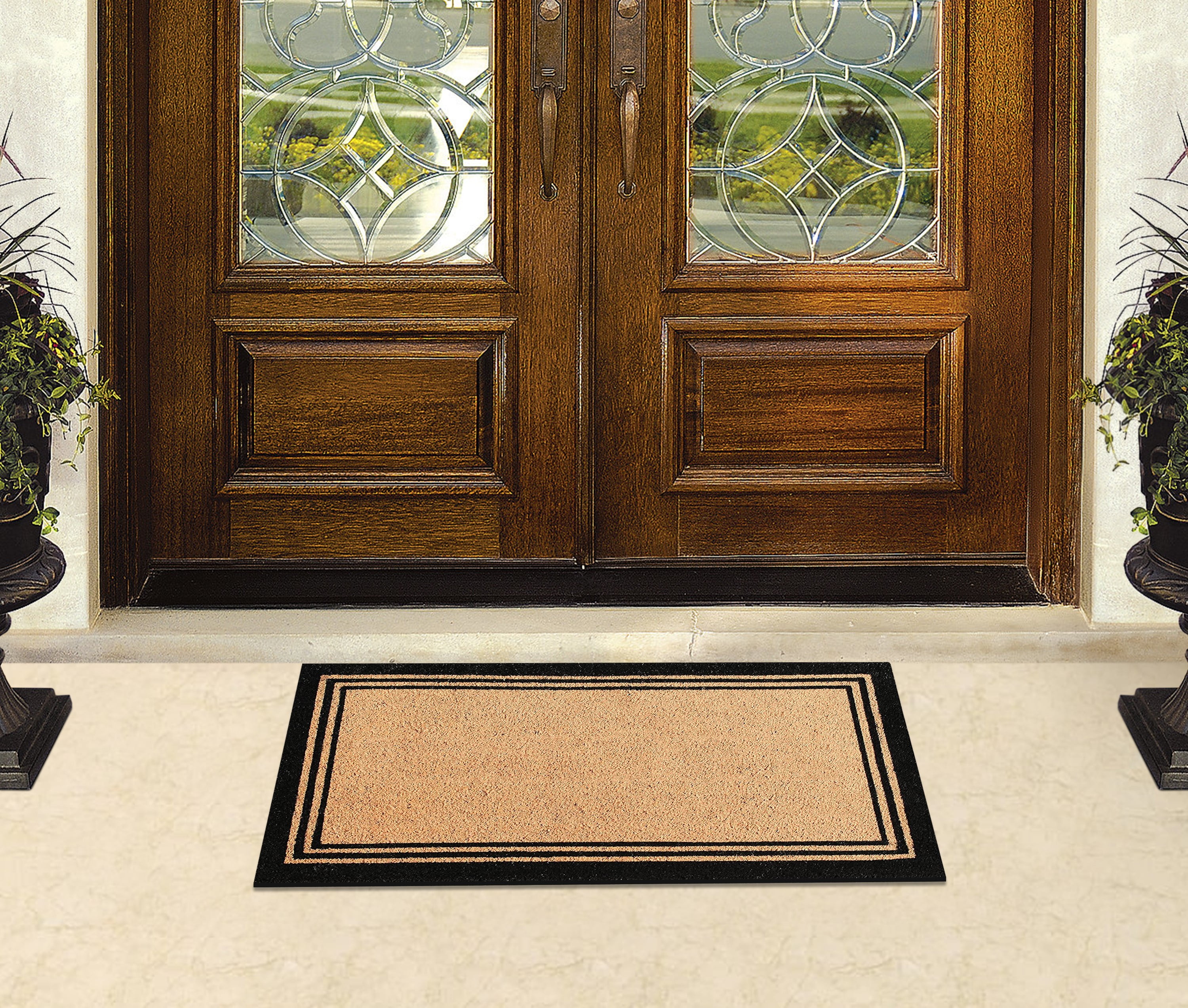 A1HC Natural Coir Doormat With Classic Border Heavy Duty PVC Backing,0.75 Inch Pile Height, Natural Color, Boot Scrapper, Outdoor Doormat (24" X 39")