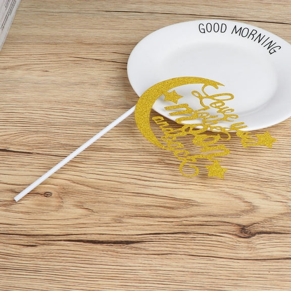 MLINS 20 Pcs Golden Moon Shaped Glitter Paper Cake Toppers English Letter Decoration for Birthday Party Size